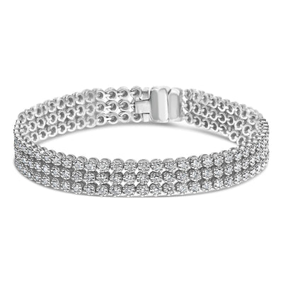 18K White Gold 5.00 Cttw Natural Diamond 3 Row Link Tennis Bracelet (G-H Color, VS1-VS2 Clarity) - 7.25
