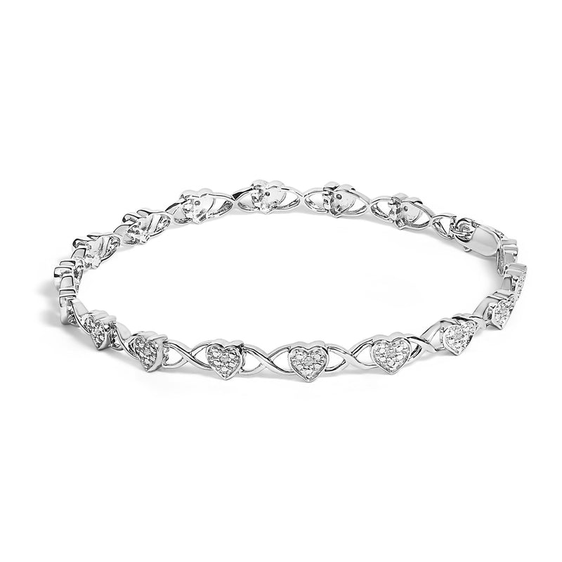 .925 Sterling Silver Diamond Accent Heart Link Bracelet (I-J Color, I3 Clarity) - 7.25