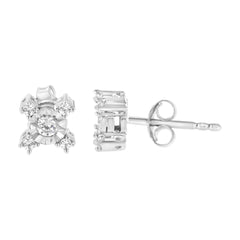 .925 Sterling Silver 1/4 Cttw Miracle Plate Set Round and Princess-Cut Diamond "X" Shaped Stud Earrings (I-J Color, I2-I3 Clarity)-0