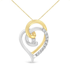 10K Yellow and White Gold Diamond Accent Open Double Heart Spiral Curl 18" Pendant Necklace (J-K Color, I2-I3 Clarity)-0