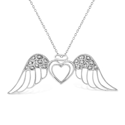 .925 Sterling Silver Pave-Set Diamond Accent Angel Wing 18