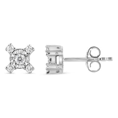 .925 Sterling Silver 1/4 Cttw Miracle Plate Set Round and Princess-Cut Diamond "X" Shaped Stud Earrings (I-J Color, I2-I3 Clarity)-1