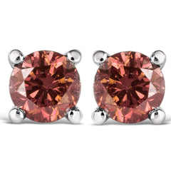 14K White Gold 1/2 Cttw Round Brilliant Cut Lab Grown Pink Diamond 4-Prong Classic Solitaire Earrings (Pink Color, VVS2-VS1 Clarity)-1