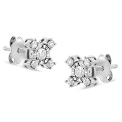 .925 Sterling Silver 1/4 Cttw Miracle Plate Set Round and Princess-Cut Diamond "X" Shaped Stud Earrings (I-J Color, I2-I3 Clarity)-2