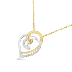 10K Yellow and White Gold Diamond Accent Open Double Heart Spiral Curl 18" Pendant Necklace (J-K Color, I2-I3 Clarity)-2