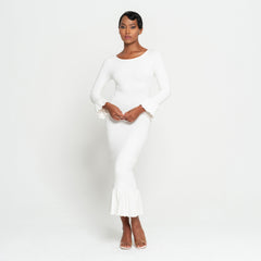 MARJORIE Bamboo Ruffle Dress In Off-white