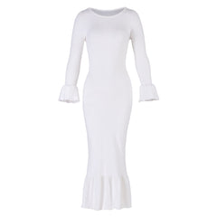 MARJORIE Bamboo Ruffle Dress In Off-white
